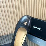CHANEL 25S BALLET FLATS IN BLACK LAMBSKIN GOLD HARDWARE