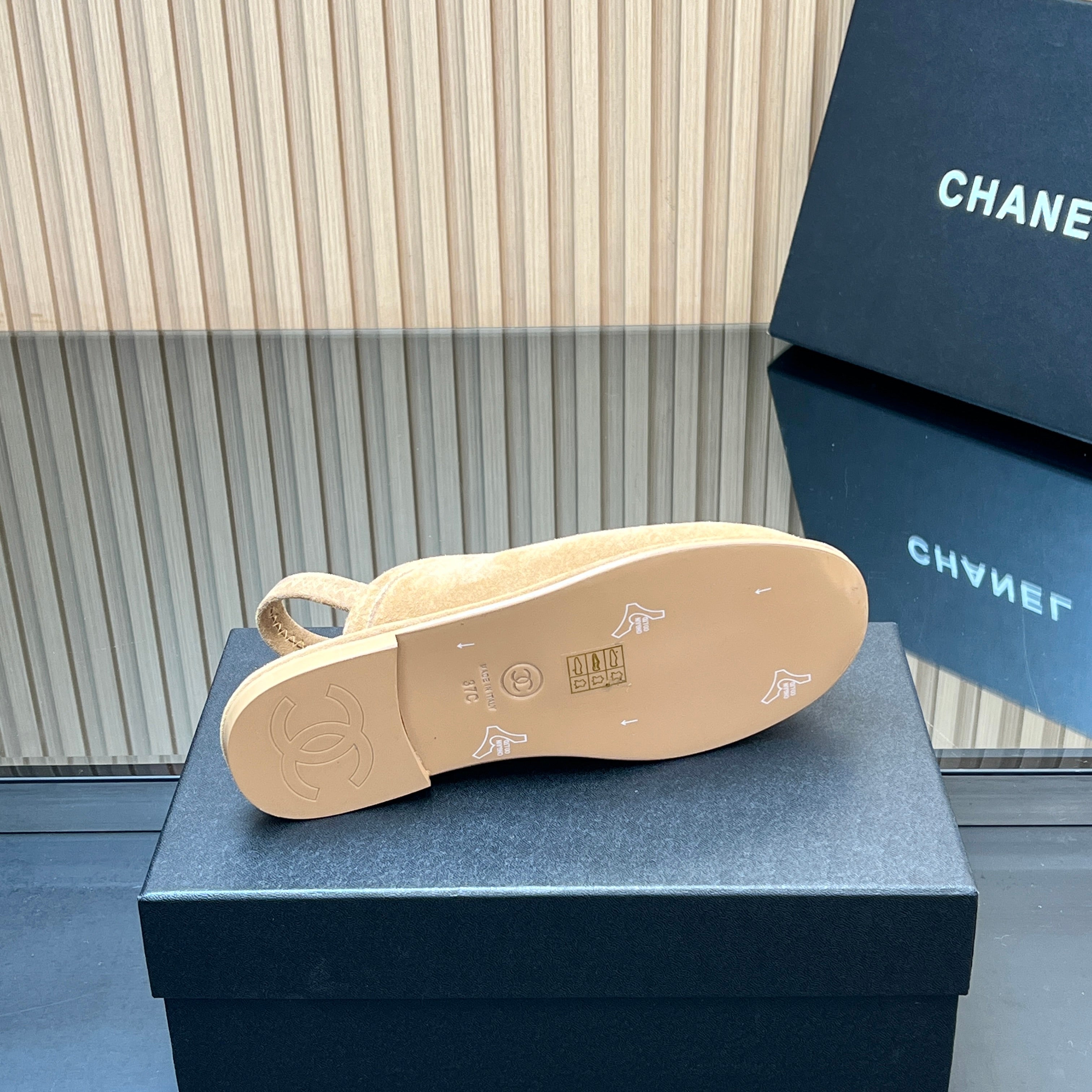 CHANEL 25S BACK STRAP MULE 15MM IN LIGHT BROWN SUEDE SILVER HARDWARE