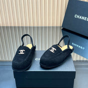 CHANEL 25S BACK STRAP MULE 15MM IN BLACK SUEDE GOLD HARDWARE