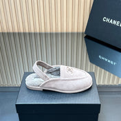 CHANEL 25S BACK STRAP MULE 15MM IN LIGHT PURPLE SUEDE AND WOOL SILVER HARDWARE