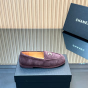 CHANEL 25S TEDDY LOAFER 15MM IN DARK PURPLE SUEDE SILVER HARDWARE