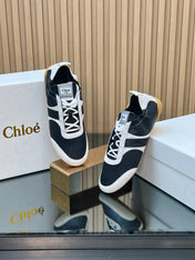 CHLOÉ 26S SNEAKERS IN BLACK CALFSKIN AND CREAM WHITE SUEDE