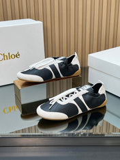 CHLOÉ 26S SNEAKERS IN BLACK CALFSKIN AND CREAM WHITE SUEDE