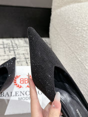 KNIFE 65MM HIGH MULE IN BLACK SUEDE ATTACHED FULL CRYSTALS