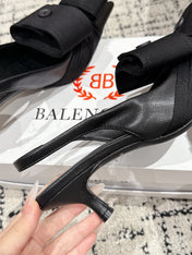 KNIFE CHEMISE 45MM SLINGBACK IN BLACK COTTON AND CALFSKIN