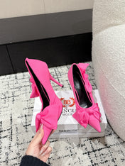KNIFE KNOT 95MM PUMP IN BRIGHT PINK STRETCH CUPRO AND NYLON JERSEY