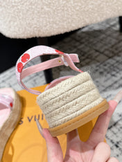 LV PLATFORM ESPADRILLE SANDALS 25S IN LIGHT PINK DENIM