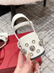 VLTN STUDDED BLOCK HEEL SANDALS 25S 60 MM IN WHITE LAMBSKIN