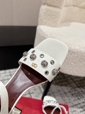 VLTN STUDDED BLOCK HEEL SANDALS 25S 60 MM IN WHITE LAMBSKIN