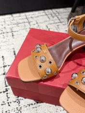 VLTN STUDDED BLOCK HEEL SANDALS 25S 60 MM IN BROWN LAMBSKIN