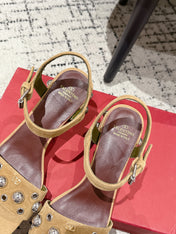VLTN STUDDED BLOCK HEEL SANDALS 25S 60 MM IN LIGHT BROWN SUEDE