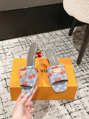 LV CHERRY HIGH HEELS 25S 55 MM IN GREY DENIM STYLE 7