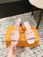 LV CHERRY HIGH HEELS 25S 55 MM IN LIGHT PINK DENIM STYLE 4