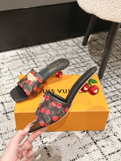 LV CHERRY HIGH HEELS 25S 55 MM IN DARK BROWN MIX BLACK CALFSKIN STYLE 12
