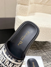 DIOR SLIDES 25S IN BLACK LAMBSKIN AND FABIRC WITH BRAND LOGO STYLE 3