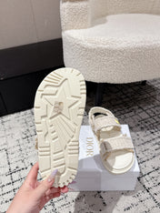 DIOR BACK-STRAP SANDALS 25S IN CREAM WHITE TWEED AND CALFSKIN WITH GOLD HARDWARE