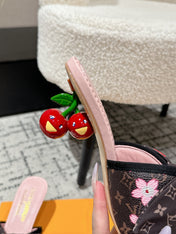 LV CHERRY HIGH HEELS 25S IN DARK BROWN AND PINK CALFSKIN WITH BOW STYLE 16