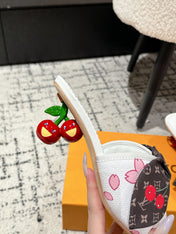 LV CHERRY HIGH HEELS 25S IN WHITE CALFSKIN WITH BOW STYLE 15