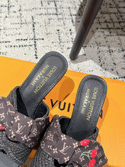 LV CHERRY HIGH HEELS 25S IN BLACK RAFFIA WITH BOW STYLE 14