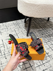 LV CHERRY HIGH HEELS 25S IN DARK BROWN AND BLACK CALFSKIN WITH BOW STYLE 10
