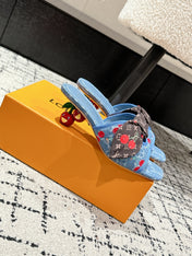 LV CHERRY HIGH HEELS 25S IN BLUE DENIM WITH BOW STYLE 3