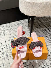LV CHERRY HIGH HEELS 25S IN LIGHT PINK DENIM WITH BOW STYLE 4