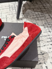 PRADA 25S COLLAPSE SNEAKERS IN RED RE NYLON AND SUEDE