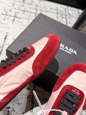 PRADA 25S COLLAPSE SNEAKERS IN RED RE NYLON AND SUEDE