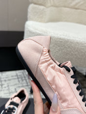 PRADA 25S COLLAPSE SNEAKERS IN LIGHT PINK RE NYLON AND SUEDE