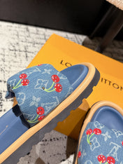 LV MIAMI-STYLE SANDALS 25S IN BLUE DENIM AND CALFSKIN