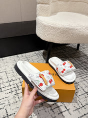 LV MIAMI-STYLE SANDALS 25S IN WHITE FABRIC AND CALFSKIN
