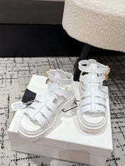 PRADA 25S HIGH TOP OPEN TOE FISHERMAN SANDALS IN WHITE CALFSKIN