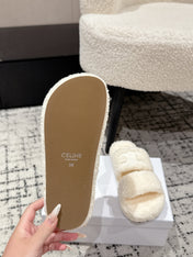 CELINE 25S SLIDES TRIOMPHE IN IVORY SPONGE FABRIC