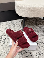 CELINE 25S SLIDES TRIOMPHE IN WINE RED SPONGE FABRIC