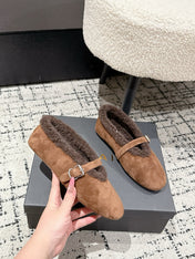 ALAIA 26S  BALLET FLATS IN BROWN SUEDE AND WOOL