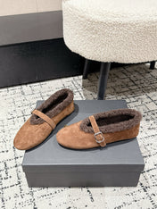 ALAIA 26S  BALLET FLATS IN BROWN SUEDE AND WOOL