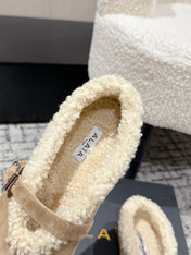 ALAIA 26S  BALLET FLATS IN DARK BEIGE SUEDE AND WOOL