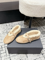 ALAIA 26S  BALLET FLATS IN DARK BEIGE SUEDE AND WOOL