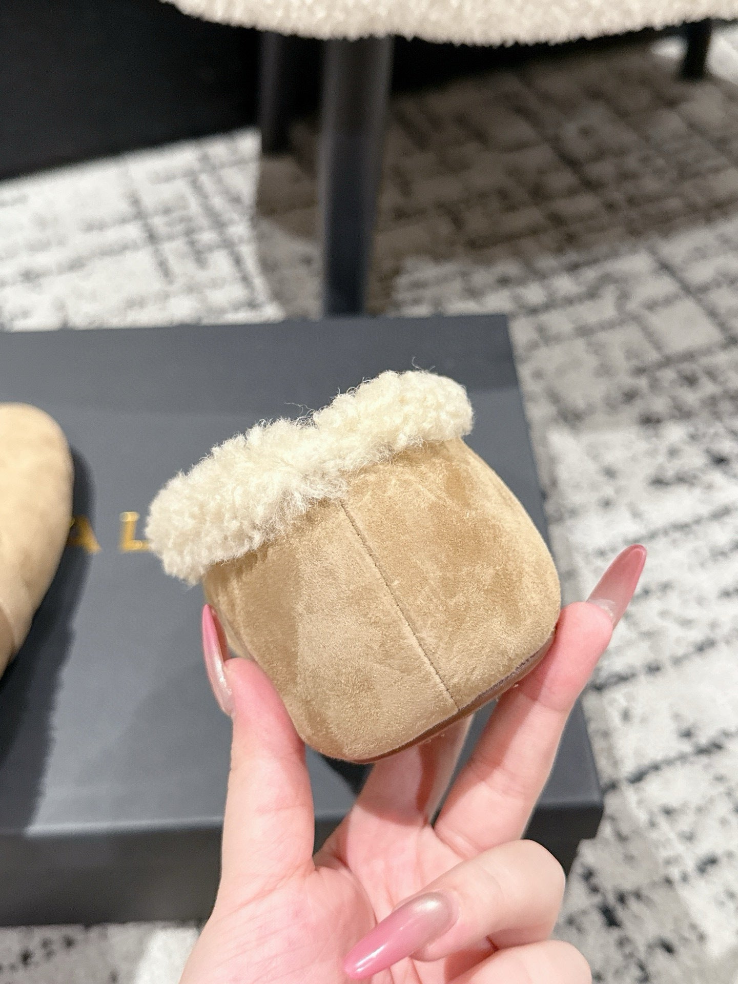 ALAIA 26S  BALLET FLATS IN DARK BEIGE SUEDE AND WOOL