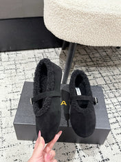 ALAIA 26S  BALLET FLATS IN BLACK SUEDE AND WOOL
