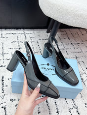 PRADA 26S SLINGBACK PUMPS 70MM IN STEEL GRAY PATENT CALFSKIN