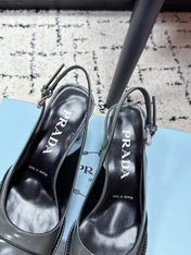PRADA 26S SLINGBACK PUMPS 70MM IN STEEL GRAY PATENT CALFSKIN