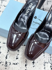 PRADA 26S SLINGBACK PUMPS 70MM IN DARK BROWN PATENT CALFSKIN