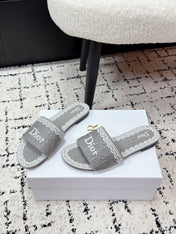 DIOR 26S SLIDES IN GREY EMBOSSED OBLIQUE LACE EMBROIDERY