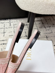 DIOR 26S SLIDES IN LIGHT PINK EMBOSSED OBLIQUE LACE EMBROIDERY