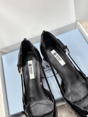 PRADA 26S POINTED-TOE HIGH HEELS 55MM IN BLACK PATENT CALFSKIN WITH BOW