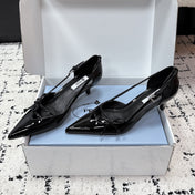 PRADA 26S POINTED-TOE HIGH HEELS 55MM IN BLACK PATENT CALFSKIN WITH BOW