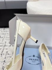 PRADA 26S POINTED-TOE HIGH HEELS 55MM IN IVORY WHITE CALFSKIN WITH BOW