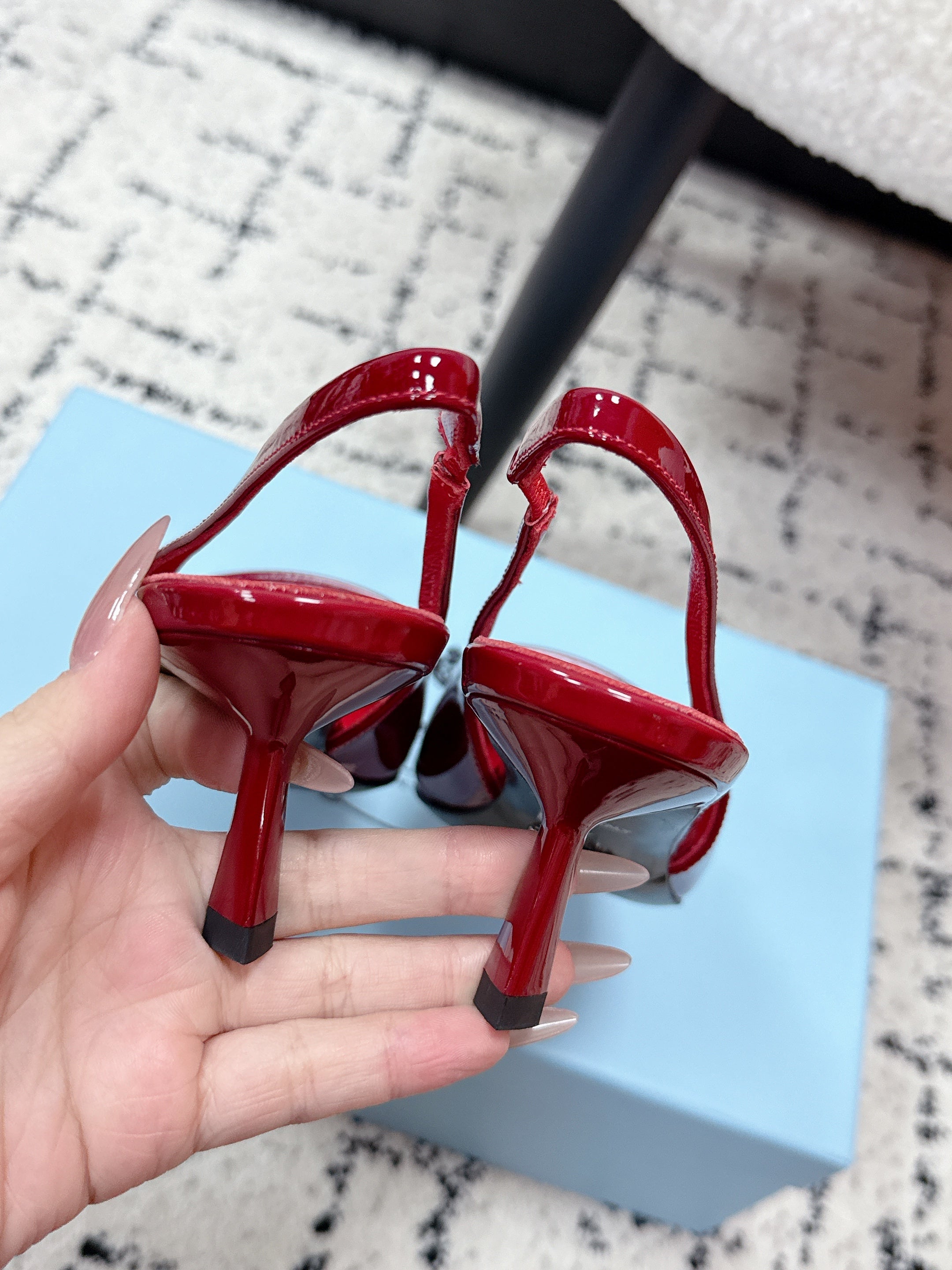 PRADA 26S SLINGBACK PUMPS 60MM IN DARK RED PATENT CALFSKIN