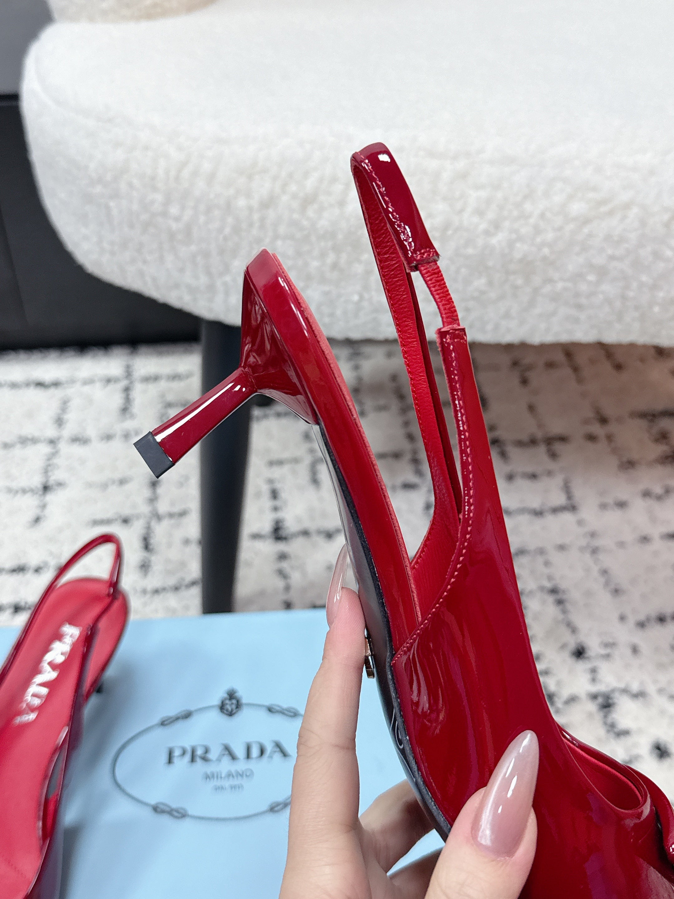 PRADA 26S SLINGBACK PUMPS 60MM IN DARK RED PATENT CALFSKIN